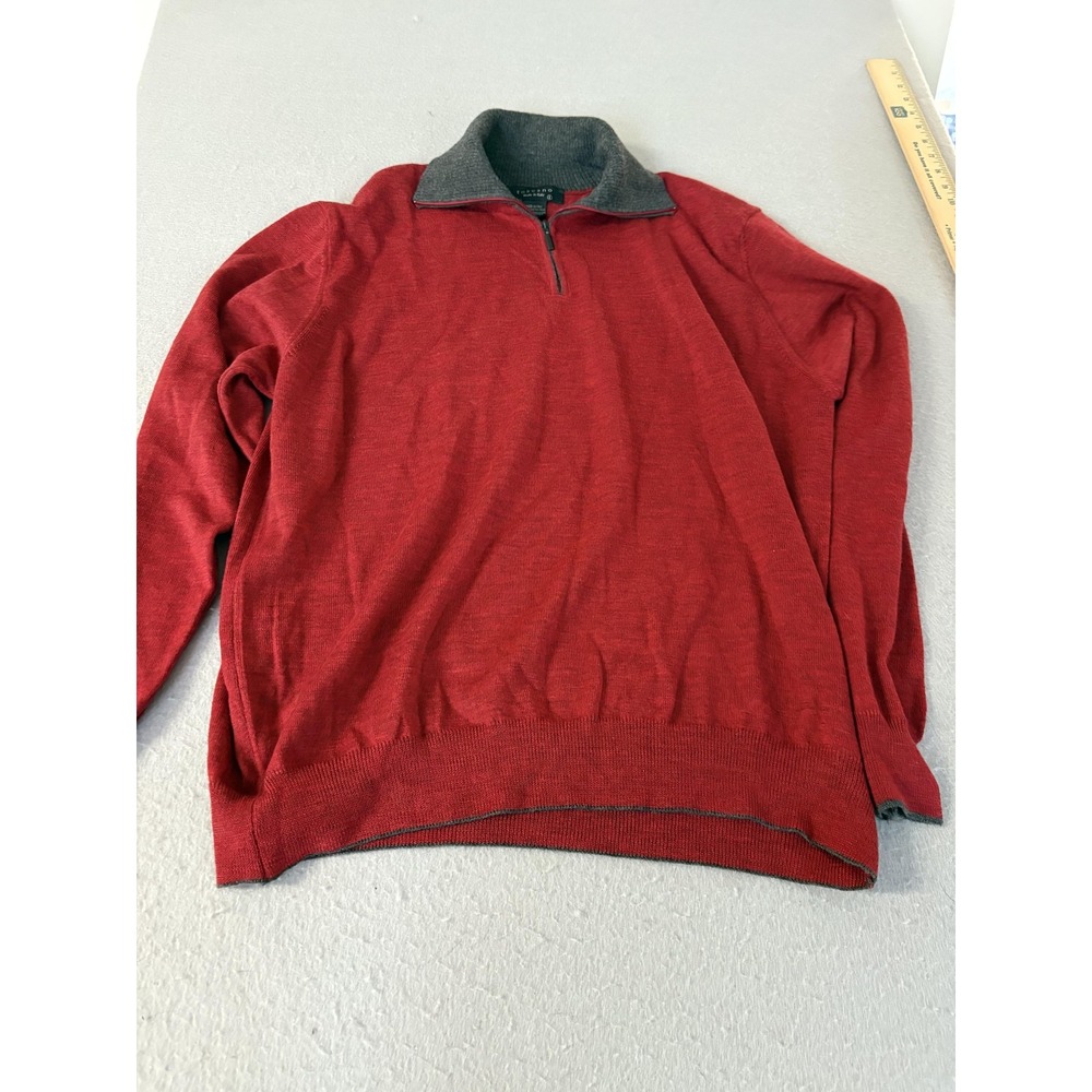 Toscano Sweater Mens Large Red Quarter Zip Mock‎ Neck Merino Wool Made in Italy